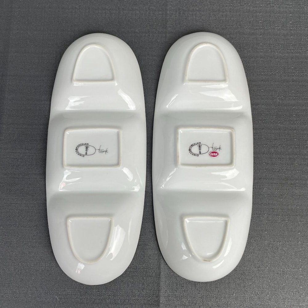 2 Vintage MCM Lagardo Tackett Schmid Porcelain Tack Orange Divided Dishes - Picture 5 of 6